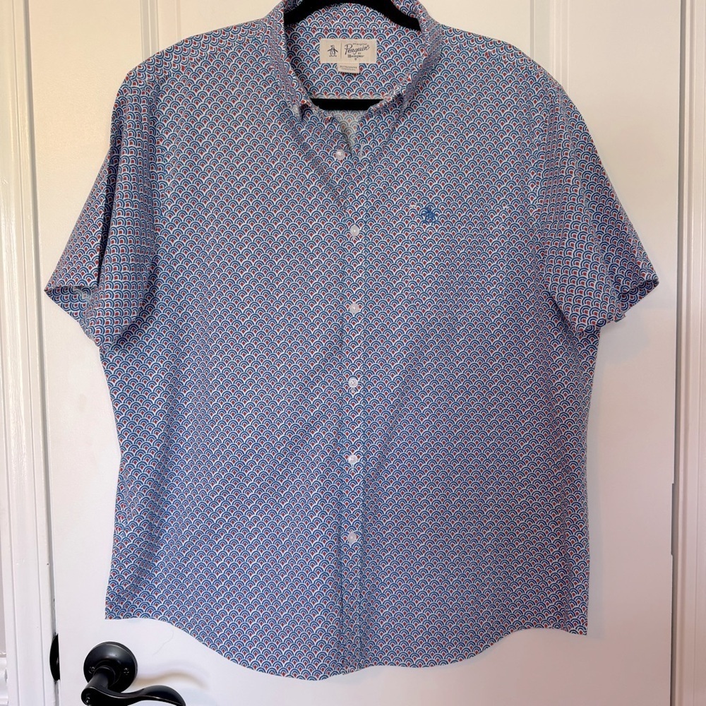 Original Penguin by Munsingwear Blue and Red Casual Button Down XL Shirt